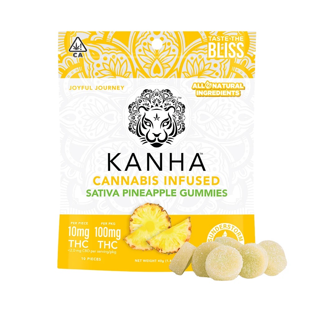 Kanha-Gummies-Pineapple-Sativa-1.jpg Kanha Gummies Pineapple – Sativa (100mg) - Image 1